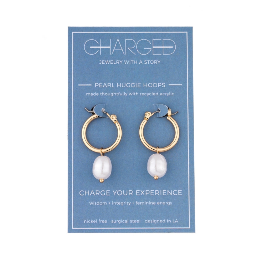 NWT Charged REMOVABLE PEARL & STONE HUGGIE EARRINGS